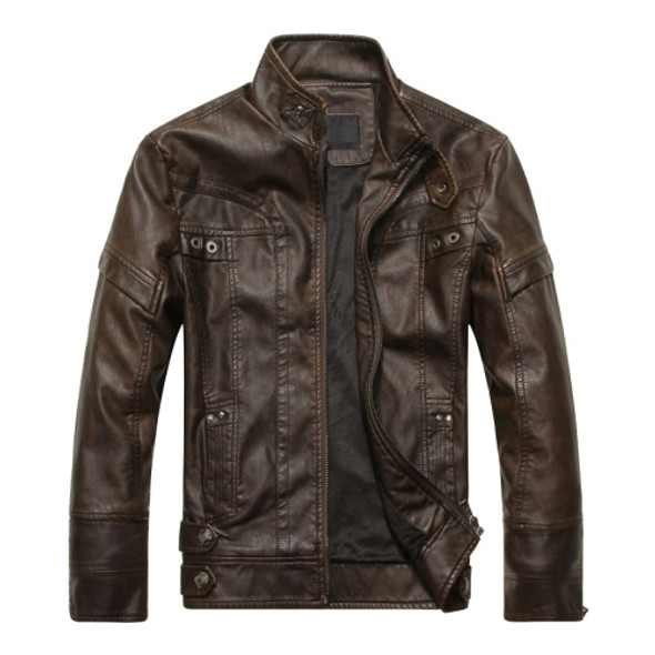 Men Plus Velvet Fashion Leather Jacket Motorcycle Coat (Color:Coffee Size:4XL)