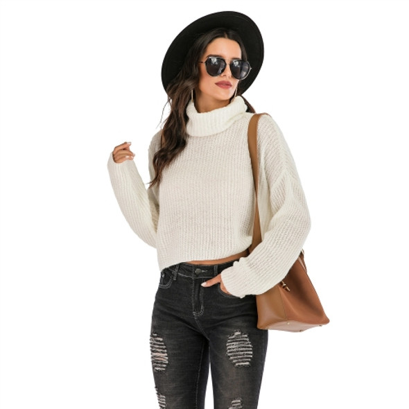 Solid Color Long-sleeved Turtleneck Pullover Sweater (Color:White Size:S)