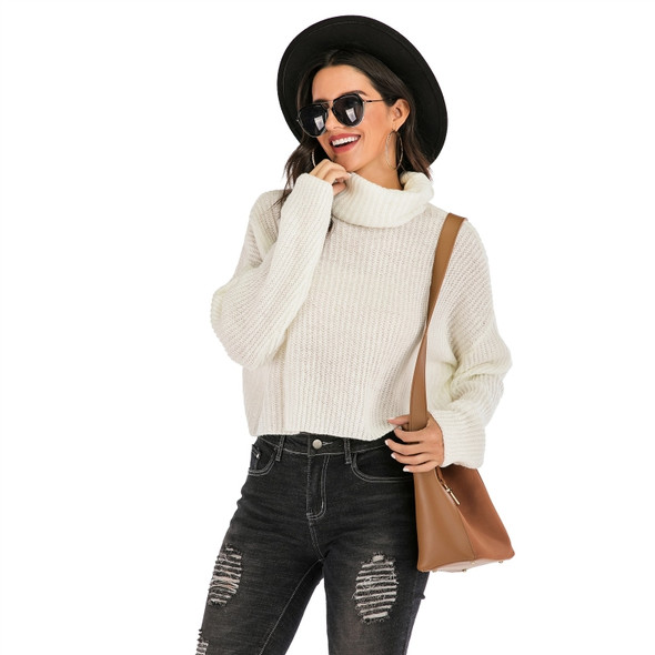 Solid Color Long-sleeved Turtleneck Pullover Sweater (Color:White Size:L)