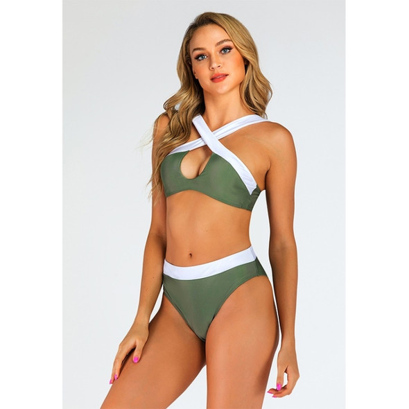 Sexy Color-block Double-sided Cross Split Bikini Swimsuit (Color:Army Green Size:M)