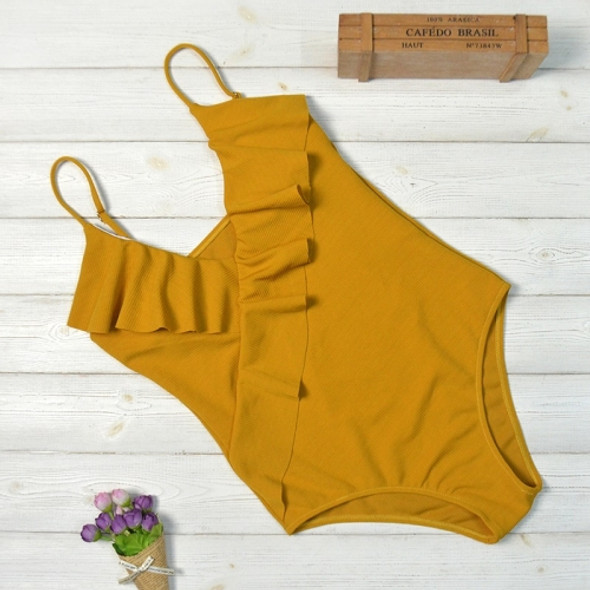 Solid Color Sexy Special Face One-piece Bikini Swimsuit (Color:Yellow Size:M)