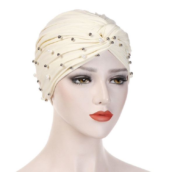 Rivet Pearl Turban Cap Wrap Cap(Beige)