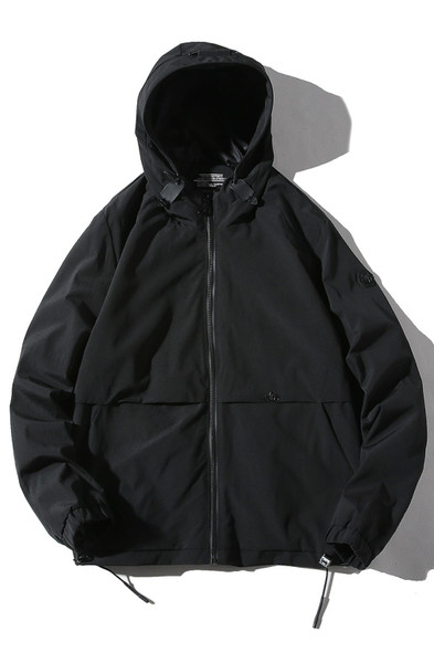 Hooded Youth Windproof Casual Trend Simple Jacket for Men (Color:Black Size:L)