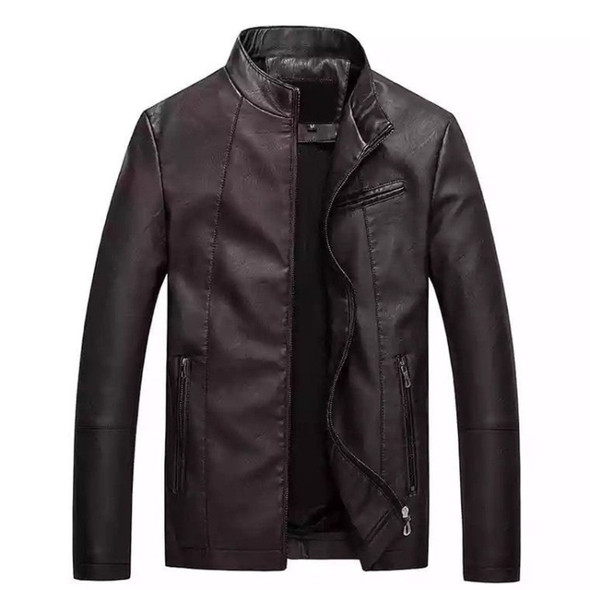 Men Slim-fit Washed PU Leather Jacket (Color:Coffee Size:L)