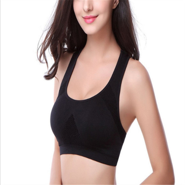 High Stretch Breathable Top Fitness Women Padded Sports Bra, Size:L (Black)