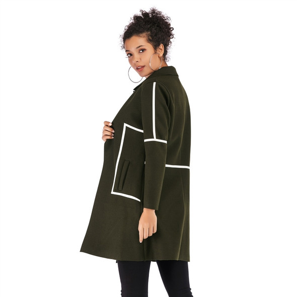 Contrast Thickened Woolen Coat Lapel for Women (Color:Army Green Size:XL)