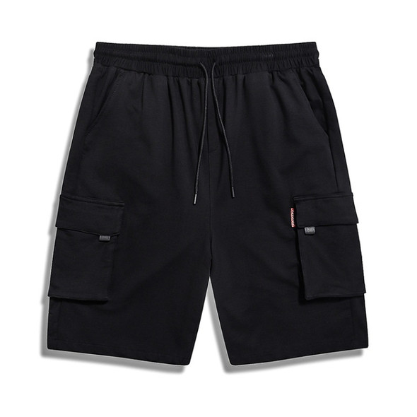 Simple Solid Color Casual Loose Pocket Track Pants (Color:Black Size:XXXXXXXL)
