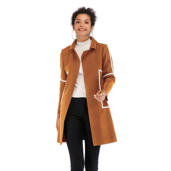 Contrast Thickened Woolen Coat Lapel for Women (Color:Khaki Size:L)