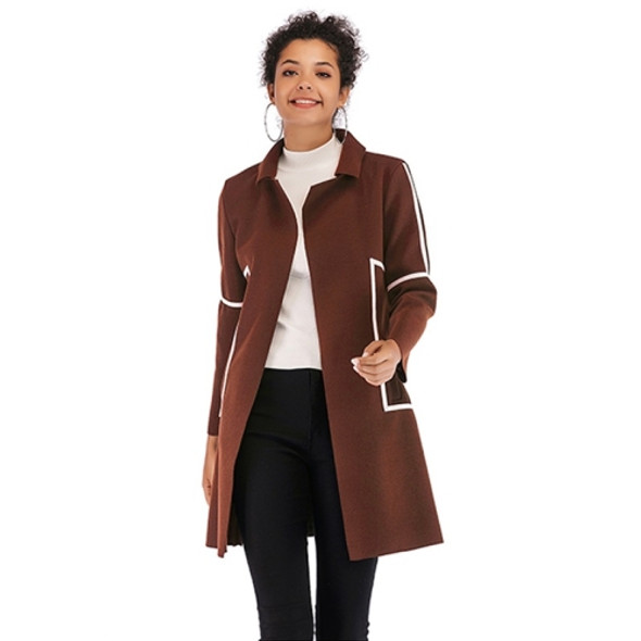 Contrast Thickened Woolen Coat Lapel for Women (Color:Coffee Size:XL)