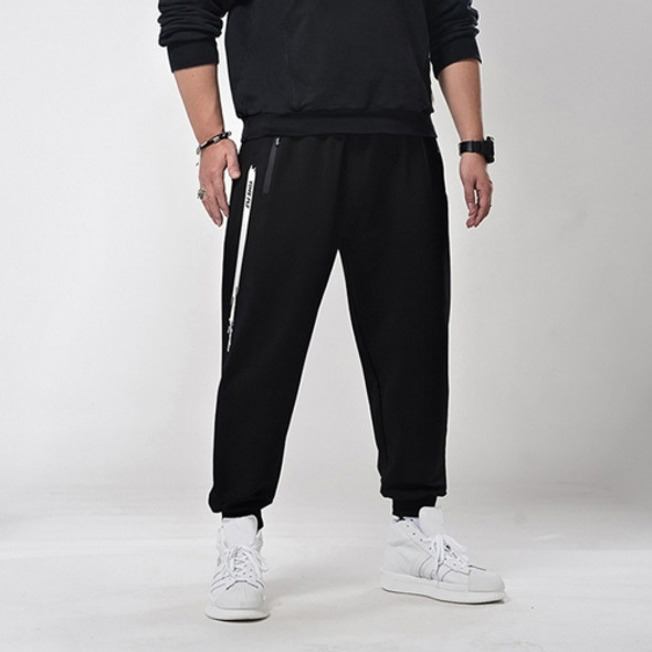 Elastic Waist Casual Zipper Printing Harem Pants Feet Wei Pants (Color:Black Size:XXXXXL)