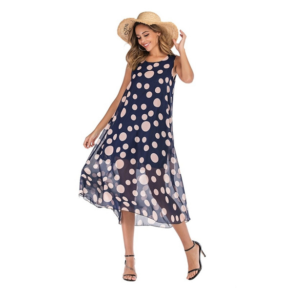 Loose Print Dress Women Summer Plus Size Chiffon Floral Suspender Skirt (Color:Photo Color Size:XL)