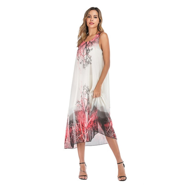 Loose Print Dress Women's Summer Plus Size Chiffon Floral Suspender Dress (Color:Picture Color Size:M)
