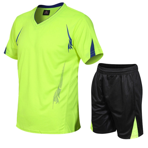Men Running Fitness Sports Suit Quick-drying Clothes (Color:Fluorescent Green Size:XXXXL)