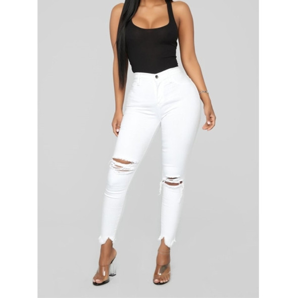 Casual Solid Color Jeans (Color:White Size:L)