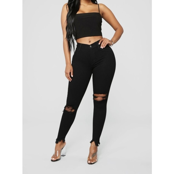 Casual Solid Color Jeans (Color:Black Size:XXXL)