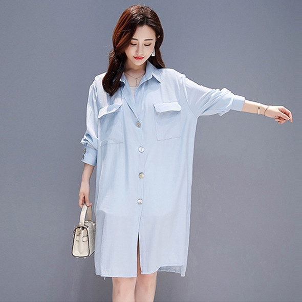 Women Mid-length Loose Sunscreen Cardigan Coat (Color:Blue Size:XL)