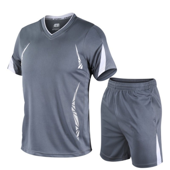 Men Running Fitness Sports Suit Quick-drying Clothes (Color:Grey Size:XL)