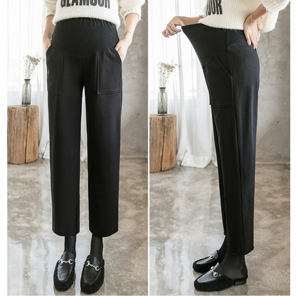 Fashion Trendy Mom Straight Loose Wide Leg Pants Casual Leggings Autumn And Winter Models Autumn Clothes (Color:Black Cropped Trousers Size:L)