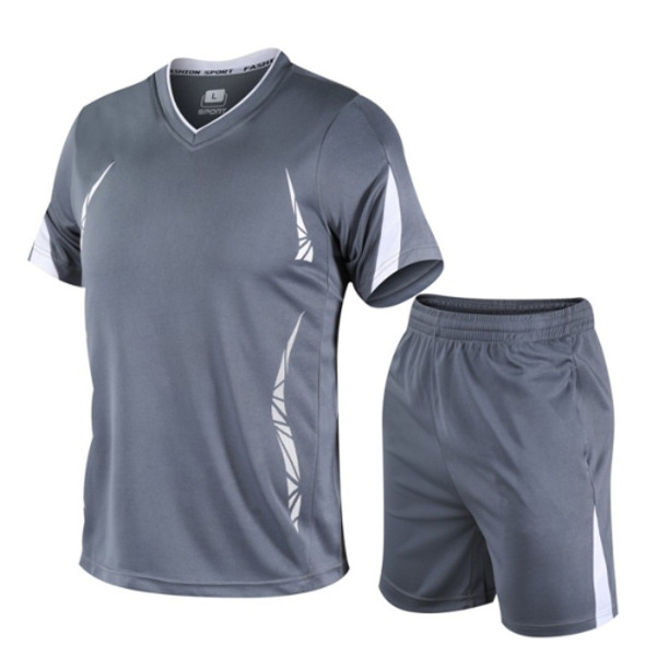 Men Running Fitness Sports Suit Quick-drying Clothes (Color:Grey Size:XXXL)