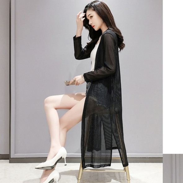 Long Knee-length Sunscreen Cardigan Shawl Slim Mesh Lace Shirt (Color:Black Size:XL)