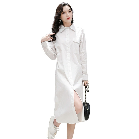 Women Mid-length Cardigan Loose Coat Casual Sun Protection Clothing (Color:White Size:L)