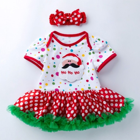 Christmas Baby Short-sleeved Cartoon Print Romper Dress Baby Mesh Dress Tutu Skirt (Color:White Santa Claus Size:73)