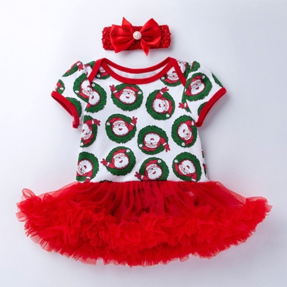 Christmas Baby Short-sleeved Cartoon Print Romper Dress Baby Mesh Dress Tutu Skirt (Color:Santa Claus Size:59)