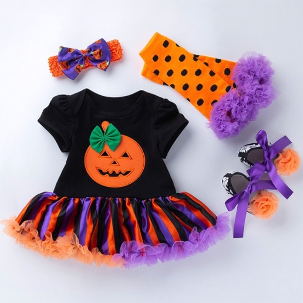 Halloween Baby Short-sleeved Cartoon Print Romper Dress Baby Mesh Dress Tutu Skirt (Color:Bow Pumpkin Size:59)