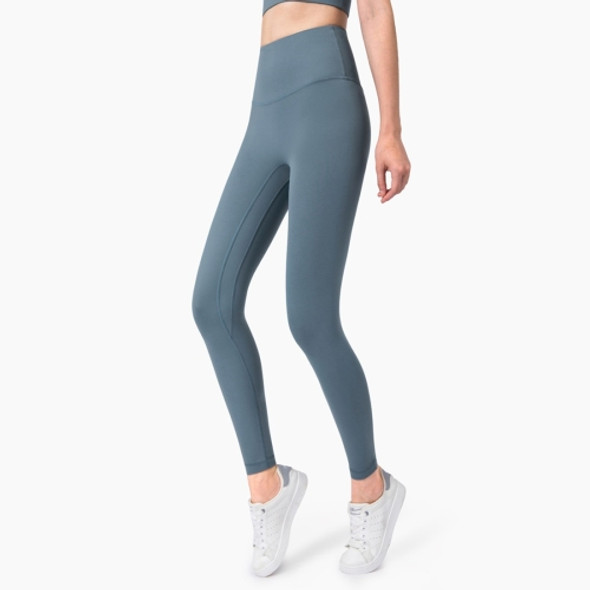 High Waist Anti Flanging Yoga Pants No Embarrassment One Piece Hip Lifting Peach Pants (Color:Blue Charcoal Size:S)