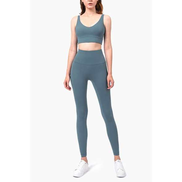 High Waist Anti Flanging Yoga Pants No Embarrassment One Piece Hip Lifting Peach Pants (Color:Blue Charcoal Size:S)