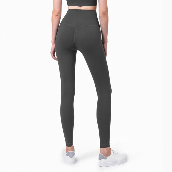 High Waist Anti Flanging Yoga Pants No Embarrassment One Piece Hip Lifting Peach Pants (Color:Graphite Grey Size:L)