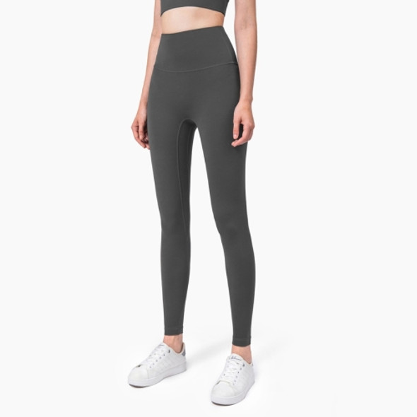 High Waist Anti Flanging Yoga Pants No Embarrassment One Piece Hip Lifting Peach Pants (Color:Graphite Grey Size:L)