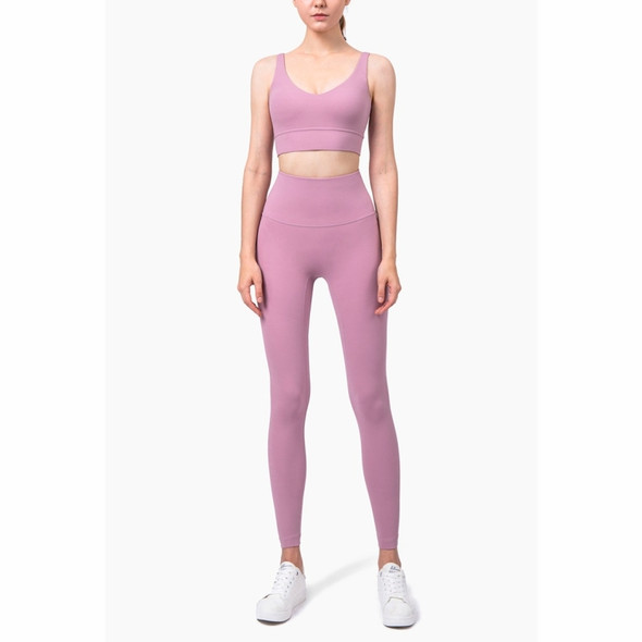 High Waist Anti Flanging Yoga Pants No Embarrassment One Piece Hip Lifting Peach Pants (Color:Pink taupe Size:S)