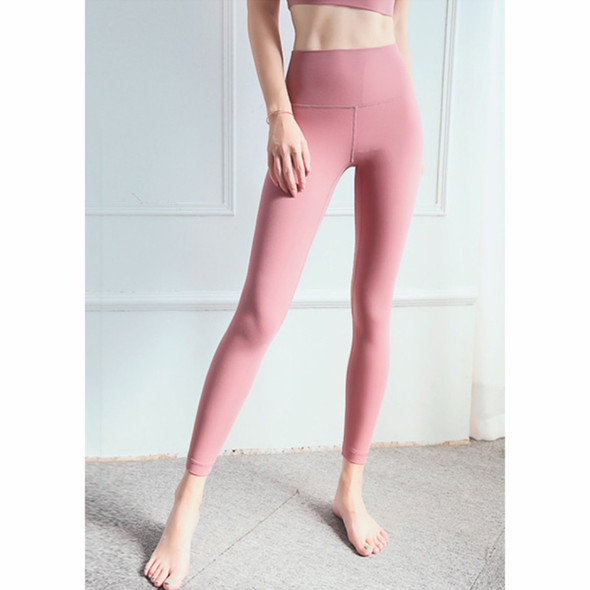 Skin Friendly And Nude Fashion Yoga Pants High Waist, Abdomen And Hip Lifting Fitness Pants (Color:Quicksand Powder Size:L)