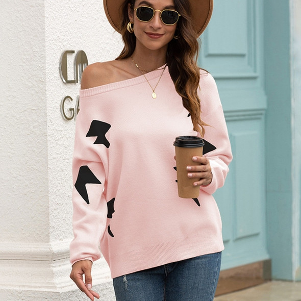 Fashion Printed Round-neck Knit Sweater (Color:Pink Size:XL)