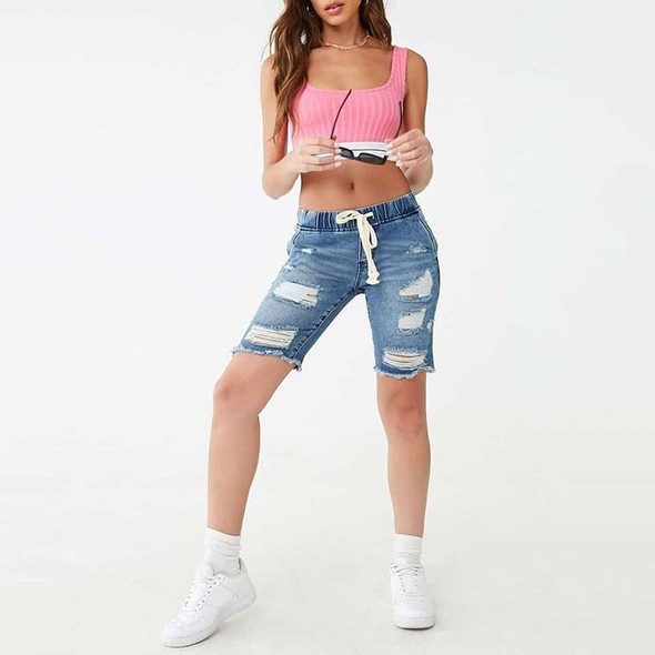 Fashion Stretch Denim Shorts (Color:Blue Size:XL)