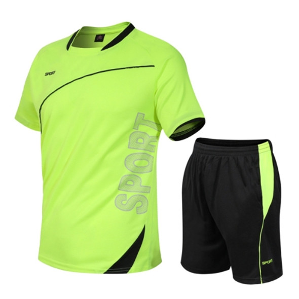 Men Loose Leisure Sports Fitness Suit Quick-drying Clothes (Color:Fluorescent Green Size:XXXXXL)