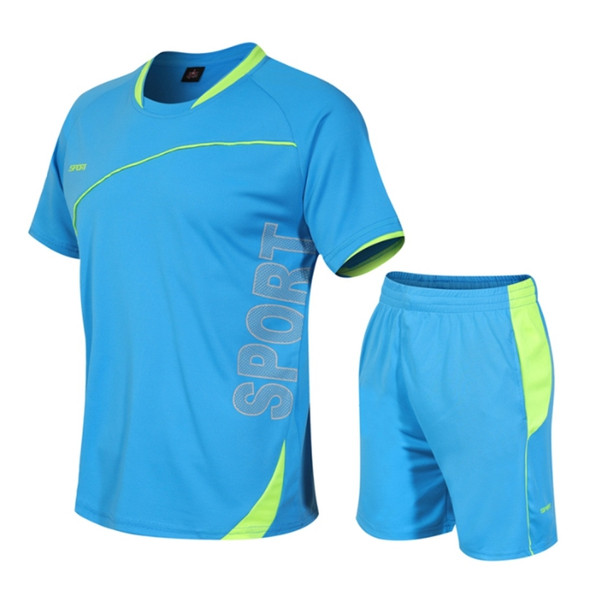 Men Loose Leisure Sports Fitness Suit Quick-drying Clothes (Color:Lake Blue Size:XXXL)