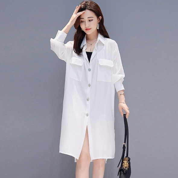 Women Mid-length Loose Sunscreen Cardigan Coat (Color:White Size:XL)