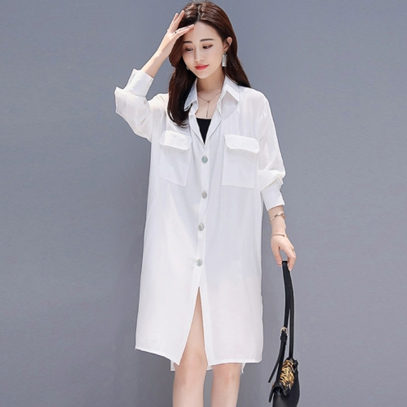 Women Mid-length Loose Sunscreen Cardigan Coat (Color:White Size:XXL)