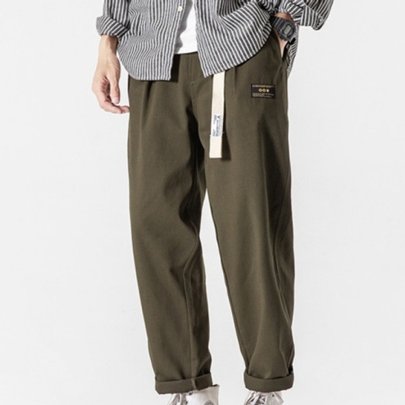 Spring and Autumn Loose Casual Cropped Trousers Cargo Pants for Men, with Detachable Belt (Color:0534 Green Size:XXXL)