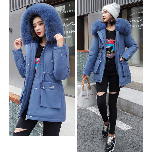 Down Jacket, Cotton-padded Jacket, Lamb Hair Liner, Overcoming The Waist Thickened Jacket (Color:Blue Size:M)