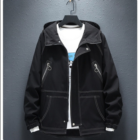 Minimalist Design Loose and Comfortable Casual Windbreaker Jacket (Color:Black Size:XXXXXXXL)