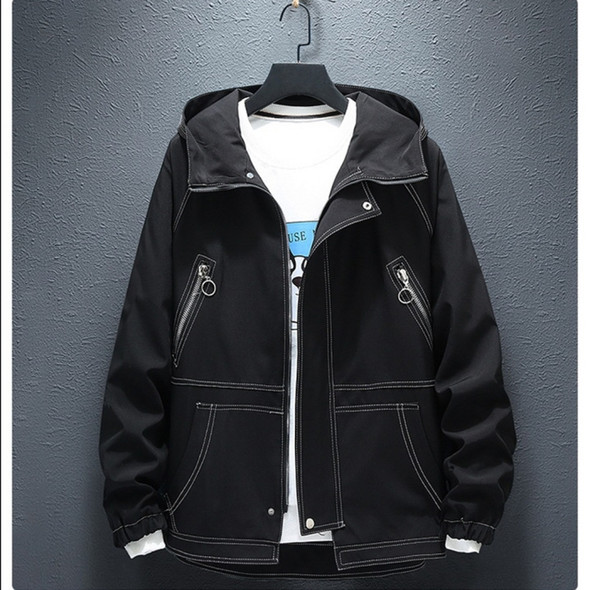 Minimalist Design Loose and Comfortable Casual Windbreaker Jacket (Color:Black Size:XXXXXXL)