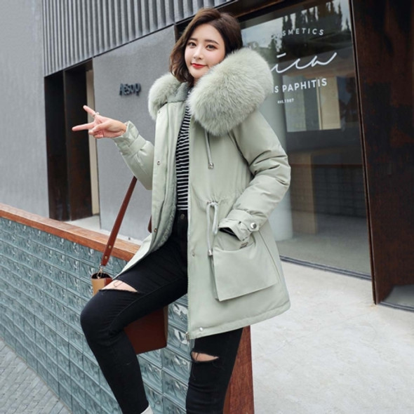 Down Jacket, Cotton-padded Jacket, Lamb Hair Liner, Overcoming The Waist Thickened Jacket (Color:Bean Green Size:XXXL)
