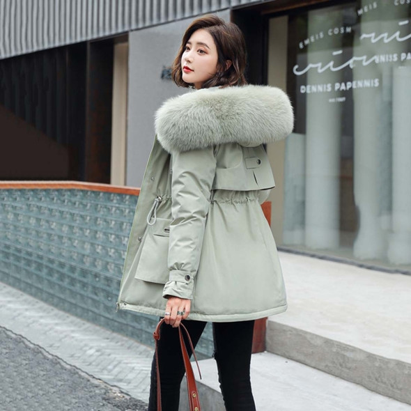 Down Jacket, Cotton-padded Jacket, Lamb Hair Liner, Overcoming The Waist Thickened Jacket (Color:Bean Green Size:XXL)
