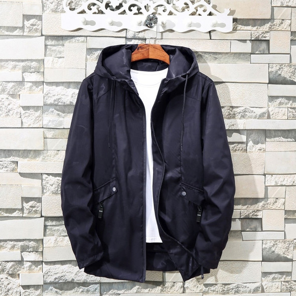 Simple Solid Color Casual Loose Hooded Jacket (Color:Blue Size:XXXXXL)