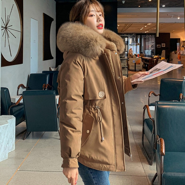 Large Fur Collar Down Jacket Parker Coat Loose Coat (Color:Brown Size:XL)