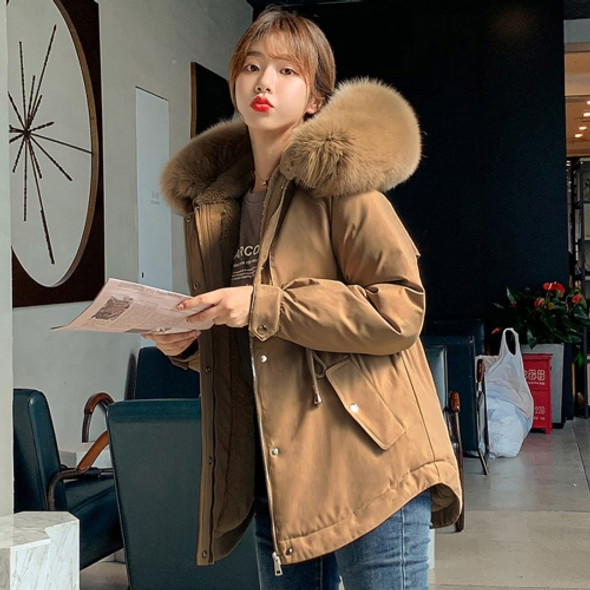 Large Fur Collar Down Jacket Parker Coat Loose Coat (Color:Brown Size:XL)