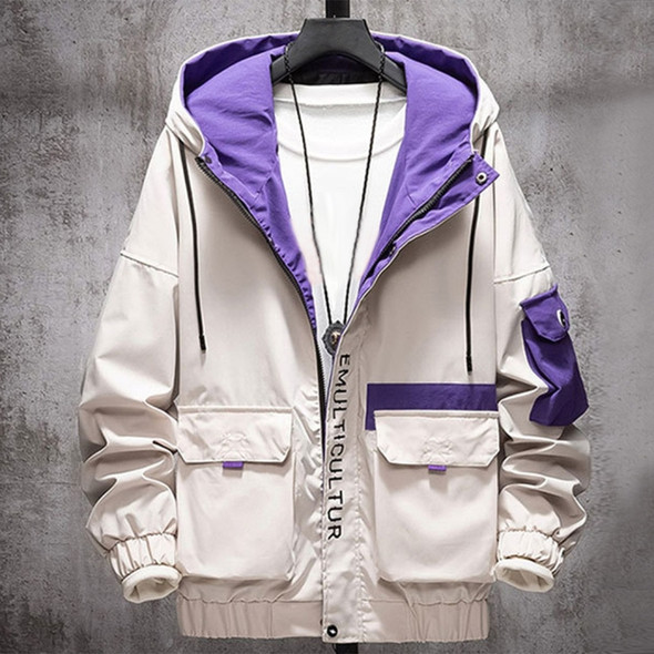 Fashion Leisure Spell Color Design Tooling Wind Jacket (Color:Beige Size:XXL)